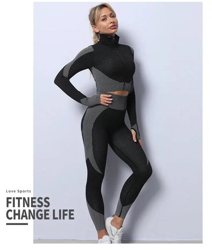 Women 2/3pcs Seamless Workout Outfits Sets Yoga Sportswear Tracksuit Leggings and Stretch Sports Bra Fitness