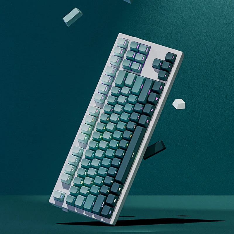 135 Keys Gradient Green Shine Through Keycaps Side Printed PBT Double Shot Keycaps OEM Profile for MX Switches Gaming Keyboards