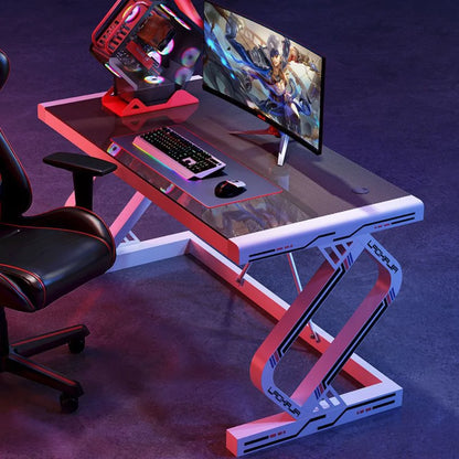 Carbon Fiber Gaming Desk Computer Desk with Tempered Glass Top & Reinforced Steel Frame Modern Gamer Desk Home Office Furniture