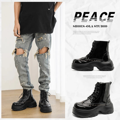 Mens Short Boot Sequined Big Toe Shoes Fashion Casual Bare Boot Motorcycle Shoes Thick Soled Comfort Mens Trendy Boots Durable