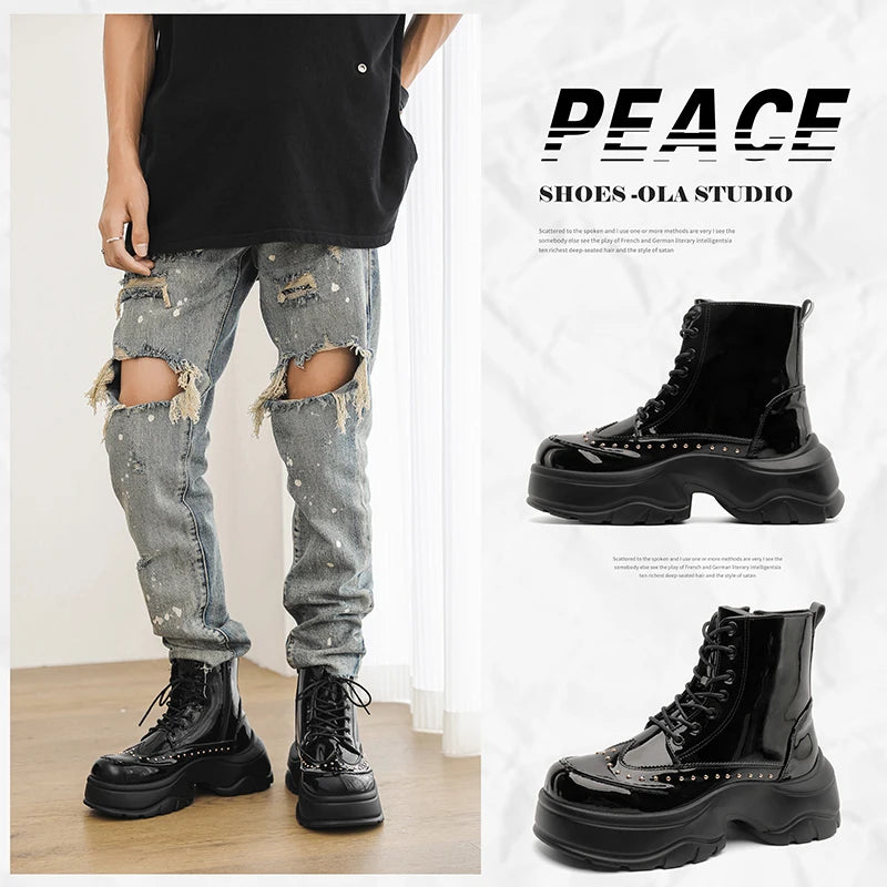 Mens Short Boot Sequined Big Toe Shoes Fashion Casual Bare Boot Motorcycle Shoes Thick Soled Comfort Mens Trendy Boots Durable