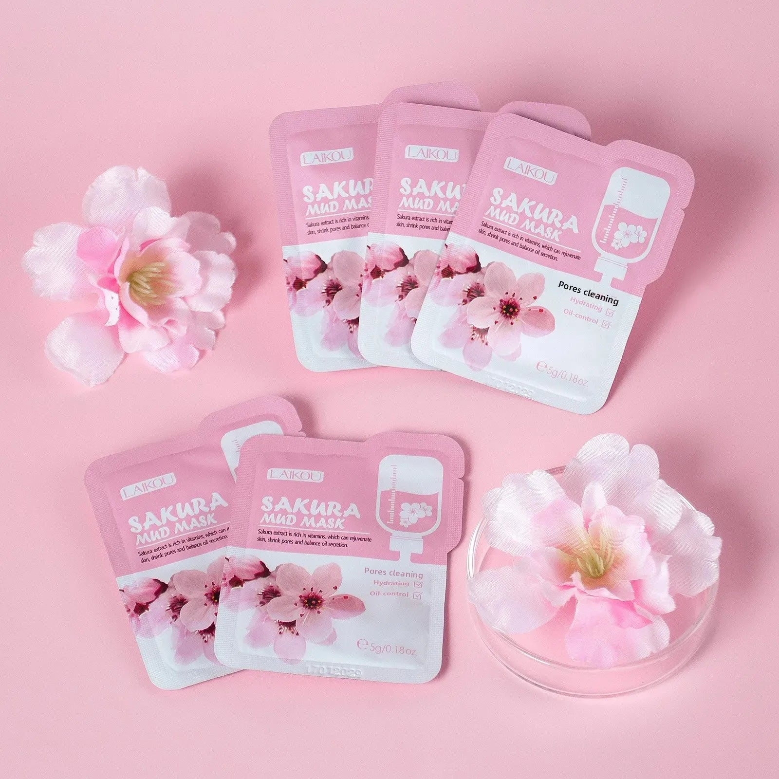 10/12 PCS Sakura Mud Face Mask Set Deep Cleansing Pore Shrinking Oil Control Blackhead Removal Moisturizing Skin Care |...