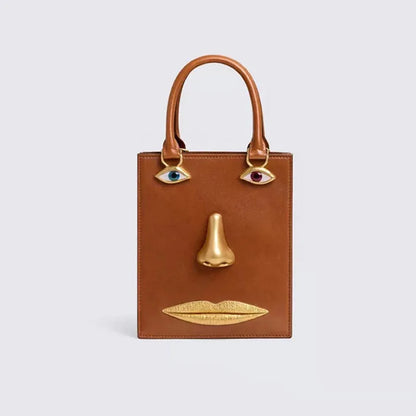 Face Bag Women High Quality Black Leather Luxury Brands Handbag Jewelry Eyes Gold-tone Metal Shoulder Strap Crossbody...