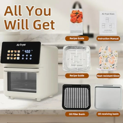 10L Large XL Pro Air Fryer Oven with Grill Combo for Kitchen Countertop Use 12-in-1 Smart Convection Ovens Air Fryer with Glass