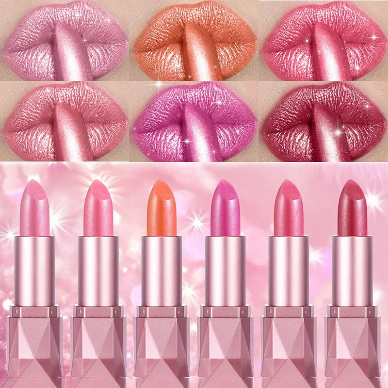 Diamond Shine Lipstick, Pearlescent Golden Lipstick with Fine Glitter, High Gloss Hydrating Long Lasting & Non-Drying...