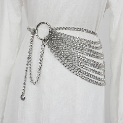New Fashion Designer Metal Chain Belt For Women Golden Personality Hip Hop Style Tassel Belts  Goth Waistband Dress Accessory