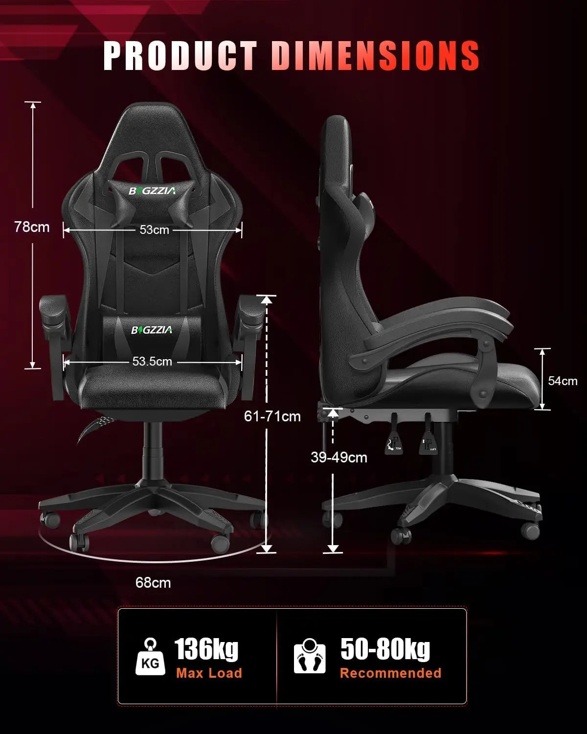 Gaming Chair with RGB LED Lights, High Back Ergonomic Computer Gamer Chair