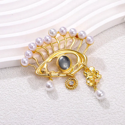 Exaggerated Devil's Eye Brooch Baroque Pearl Tassel for Men Women Unisex Pin Jewelry European And American Vintage