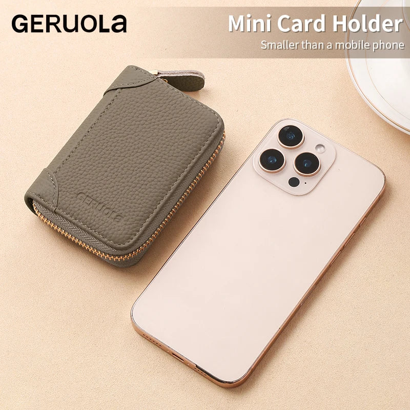 GERUOLA Top-Grain Cowhide RFID-Protected Card Holder Zipper Credit Card Organizer with Multiple Slots ID And Coin Pouch