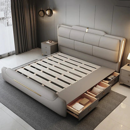 180x200cm Italian light luxury double storage bed layer cowhide three drawers Carbon steel leg camas de casal bedroom...
