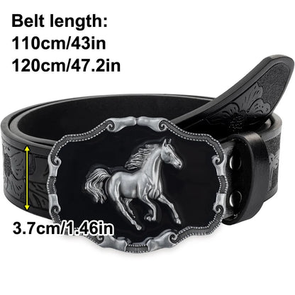 Western men's denim belt, retro belt, wild horse buckle, hip-hop personality, retro style, unisex matching with jeans/casual pan