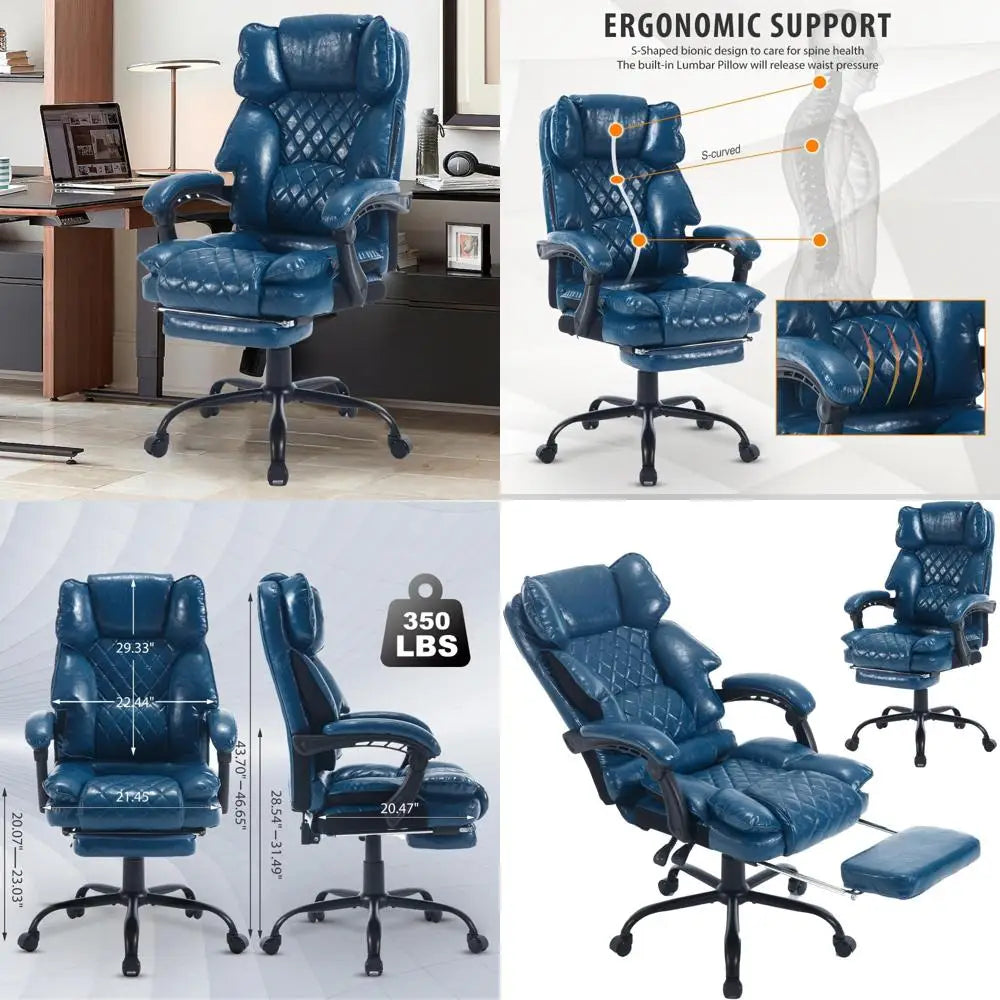 ergonomic high-back leather office chair with footrest and lumbar support - Kimlud