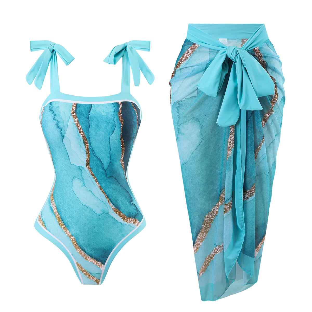Summer New Custom-Made Digital Printed One-Piece Bikini Swimsuit for Women Conservative Sun Protection One-Piece Gauze Skirt 2-Piece - Kimlud