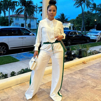 FAGADOER Fashion Sports 2 Pieces Set for Woman Long Sleeve Crop Top and Long Pants Matching Suit Female Streetwear...