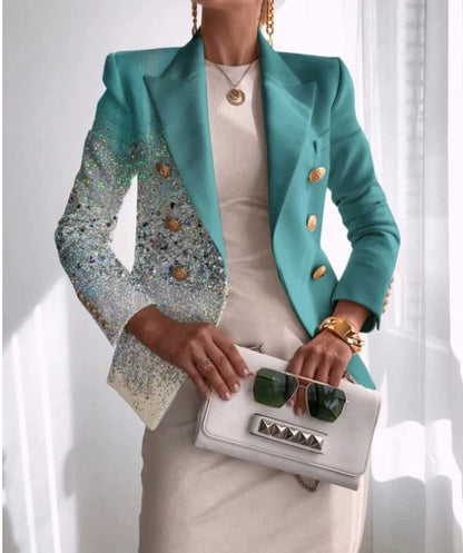 Women Vintage Print Office Lady Double Breasted Blazer Coat Autumn Fashion Notched Collar Long Sleeve Ladies Outerwear Chic Tops