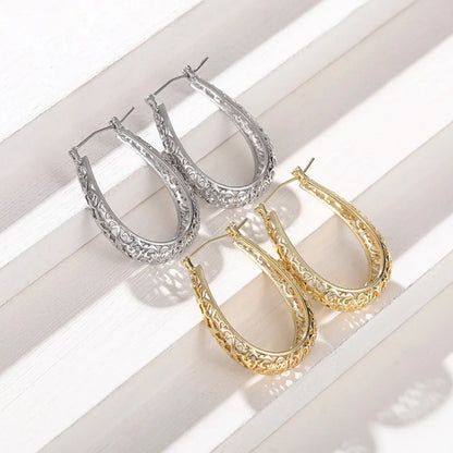Retro Hollow Carved Scroll Filigree Teardrop Shape Hoop Earrings Oval Loop Earrings for Women Bohemian Party Statement Jewelry