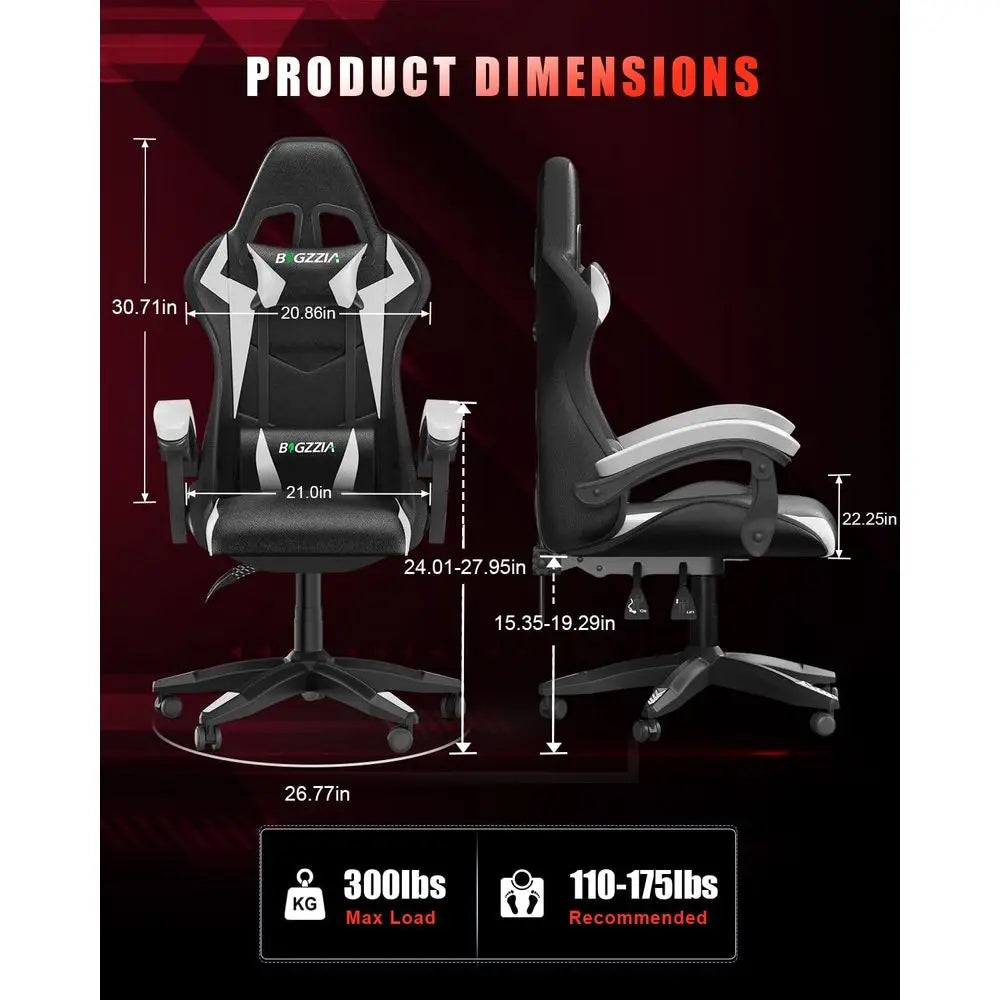 Ergonomic High-Back Gaming Chair with RGB Lighting, Reclining Seat for Adults and Kids, Lumbar and Headrest Support (Black/White