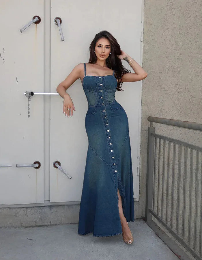 Long Dress Women Denim Dresses Sling Strapless A Line Vestidos Y2k Streetwear Sleeveless Sexy Elegant Party Night Work 2026 - Kimlud