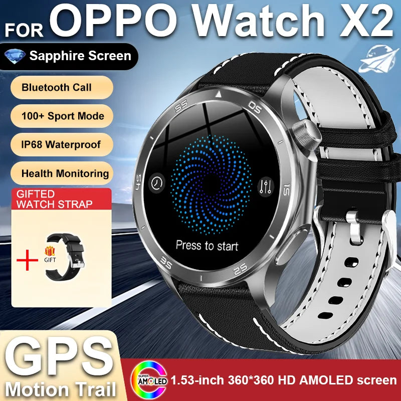 2025 NEW OPPO WANCH X2 MAX Outdoor Sports Men SmartWatch GPS Motion Trajectory Compass AMOLED Screen IP67 Waterproof Smart Watch