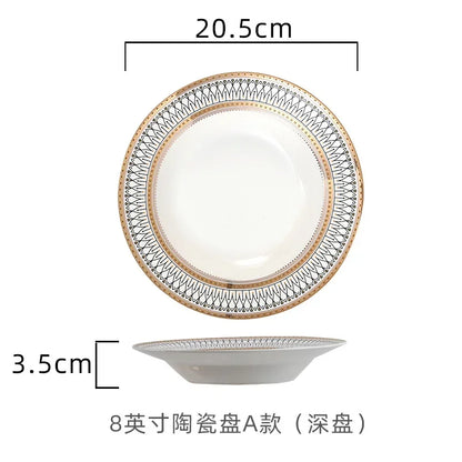 European Ceramic Steak Plates Household Tableware Golden Bead Ceramic Plates Western Food Plate Banquet Dessert Plates Kitchen
