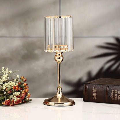 1pc Golden Pillar Candle Holder Crystal Candlesticks for Dining Coffee Table Wedding Events Parties Home Decor Candle...