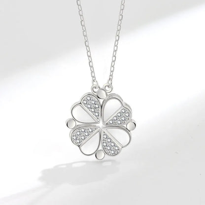 KOFSAC Luxurious Two In One Love Heart Four Leaf Clover Necklace 925 Silver Jewelry Zircon Lucky Grass Fashion Women Girl Gifts