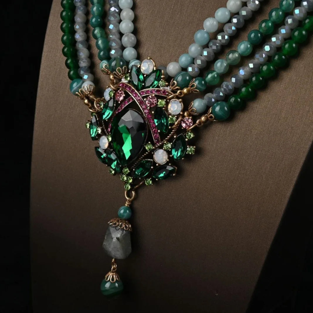 Retro luxury palace style Princess multi-layer glass agate bead necklace accessories