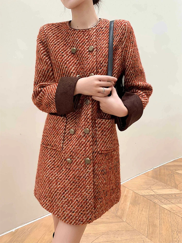 Skirt Women's Autumn and Winter French Retro Style Socialite Wool Tweed Dress dresses | Kimlud Office Premium Dress