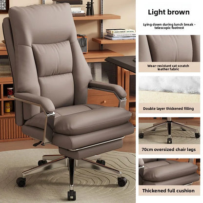 Leather Boss Chair Office Chair Recumbent Back Study Chair Ergonomic Home Computer Chair
