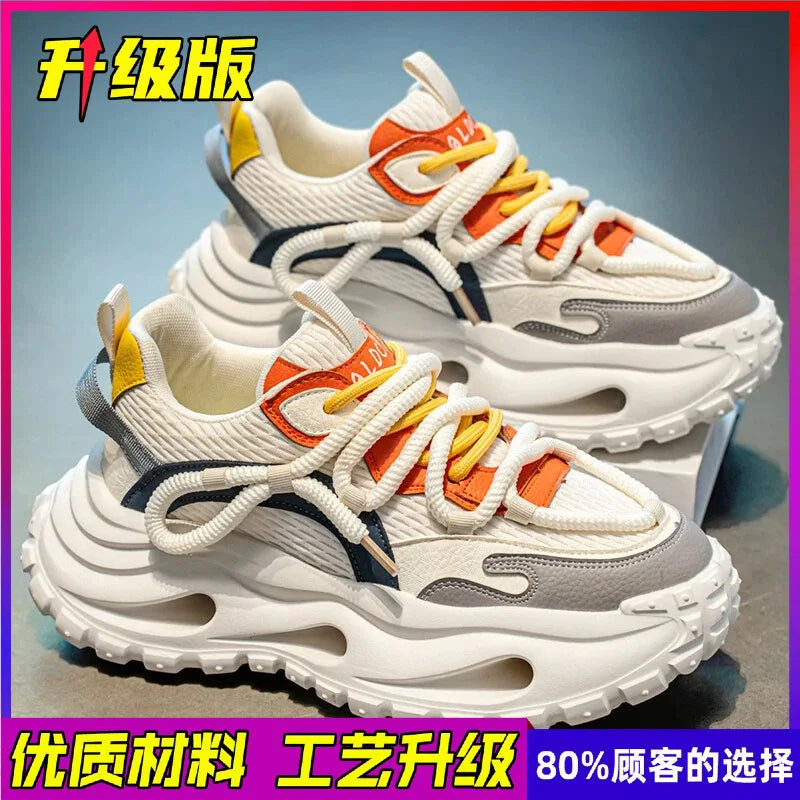 Men's Spring Retro Rascal Handsome Fashion Casual Versatile Height Increasing Thick Bottom Outdoor Sports Running Shoes