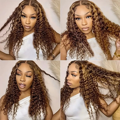 200% 13x4 Highlight Human Hair Wig Deep Wave Lace Front Wig For Women 13x4 Ombre Lace Frontal Wig Human Hair Free Part...