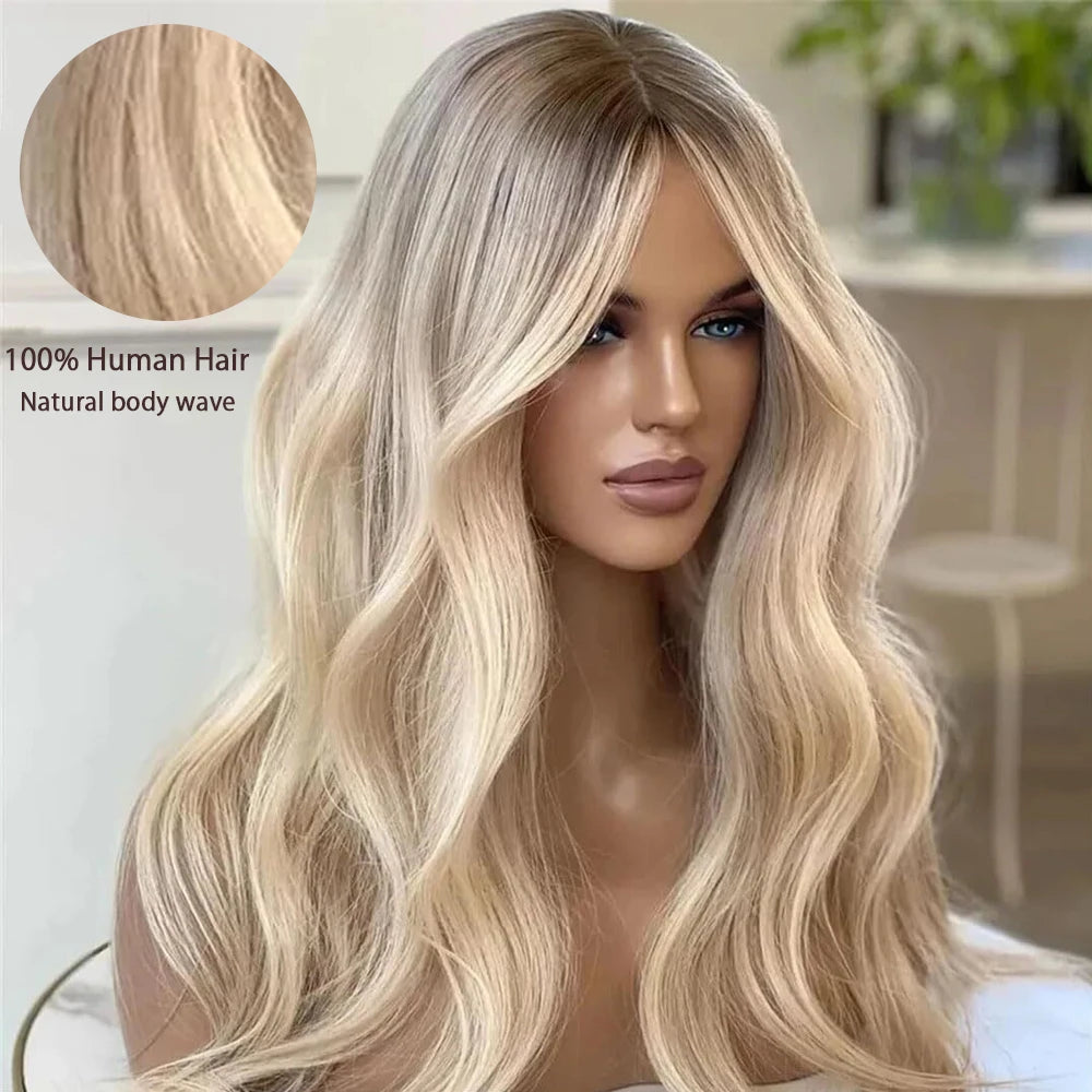 Moonlass Champagne Platinum Salon Hair Body Wave 100%Human Hair Wig 13x6Lace Front Wigs 180% Density Preplucked Transparent Lace