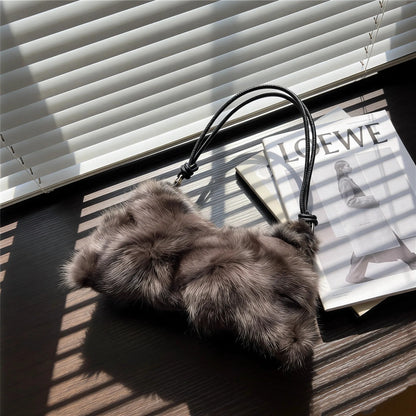 Winter Fox Fur Bag Women's  Bag Fashion  Handbag Ladies Bags Purses Women Shoulder Bag Real Silver Fox Fur Messenger Bags