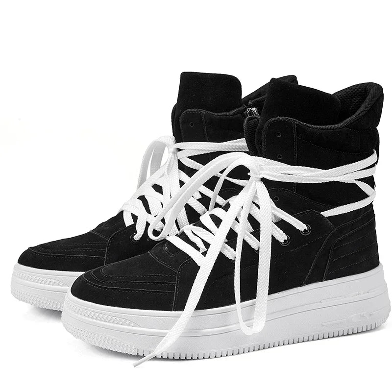VIPOL Men's High-Top Shoes, Sports Shoes, Denim Boots, High-Top Versatile Thick-Soled Height-Increasing Sneakers