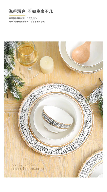 European Ceramic Steak Plates Household Tableware Golden Bead Ceramic Plates Western Food Plate Banquet Dessert Plates Kitchen