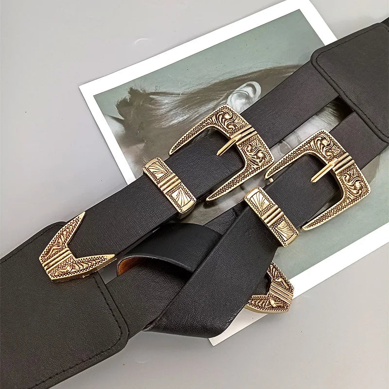 Female Waist Gothic Elastic Corset Belt Female Stretch Cummerbunds High Quality Luxury Designer Black Punk Wide Belts...