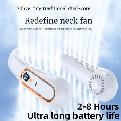 8000mAh USB Hanging Neck Fan Portable Bladeless Mini Rechargeable Mute LED Digital Display Electric Air Cooler Handheld - Kimlud
