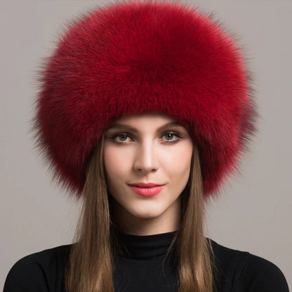 Hot Sale 100% natural Fox Fur Hat Women Cap Thick Fur Cap Winter Warm Hat Female Fashion For Women Hat With Earmuffs Hat...