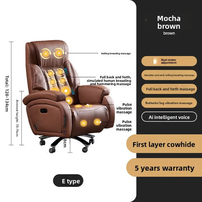 Electric Massage Boss Chair Heated Ventilated Gaming Chair Genuine Leather Executive Computer Seat Luxury Ergonomic Office Chair