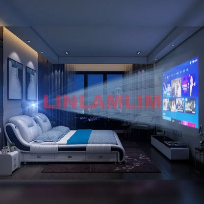 Genuine Leather Bed Multifunctional Beds Ultimate Massage Camas with Bluetooth,Speaker,Safe,Air Cleaner,...