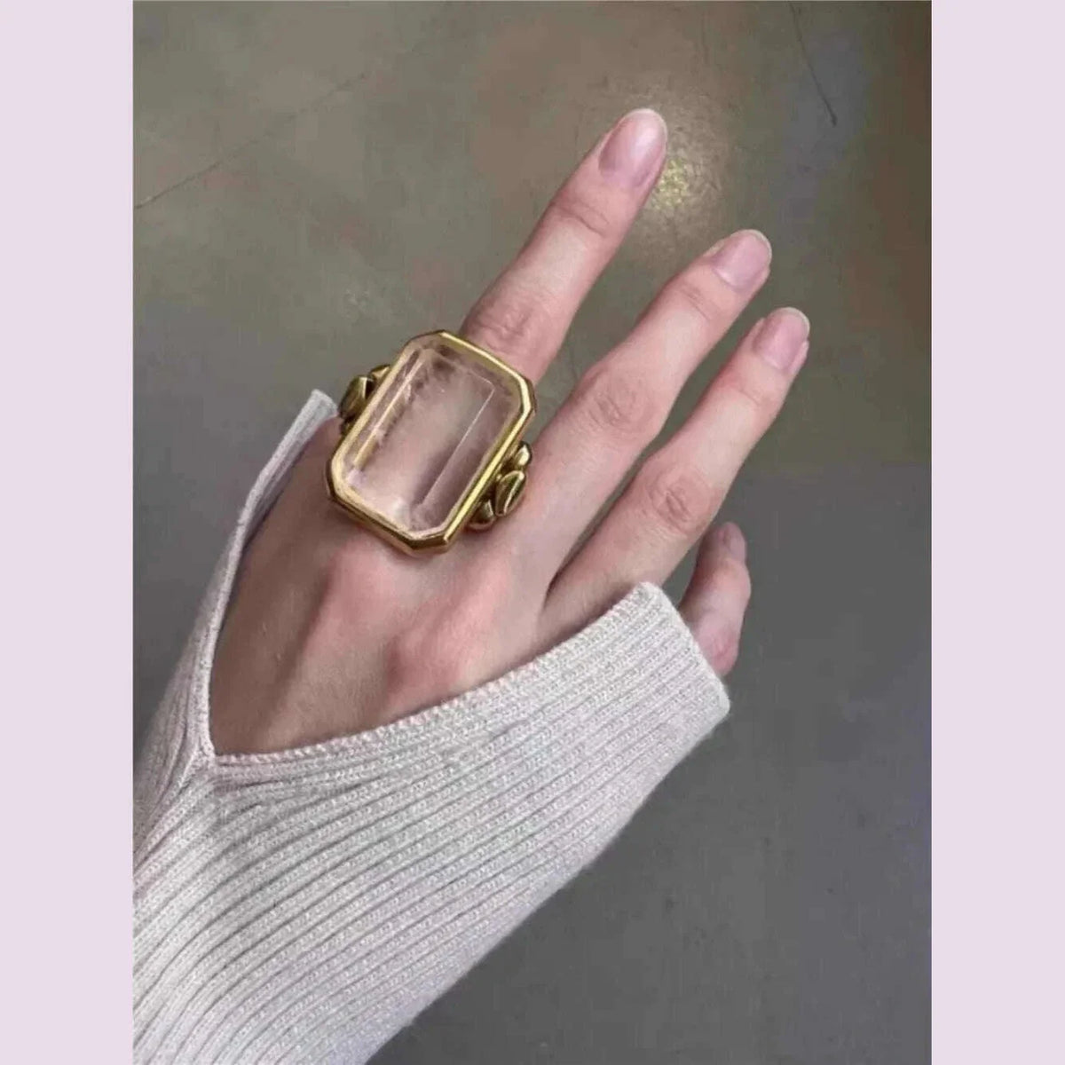 Fashion Square Natural Stone Crystal Ring Gold Color Metal for Women Brass Jewelry  2024 Light Luxury European And American