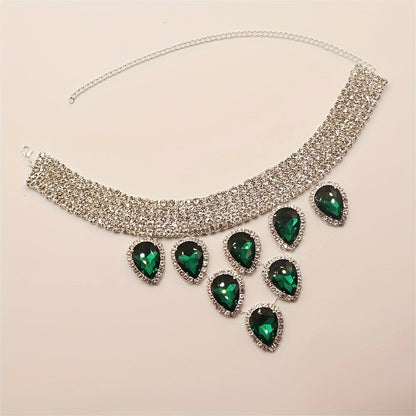 Bohemian Feng Rhinestone Necklace Fashionable and Exaggerated Multi- layer Multi color Rhinestone Droplet Pendant Neck Chain