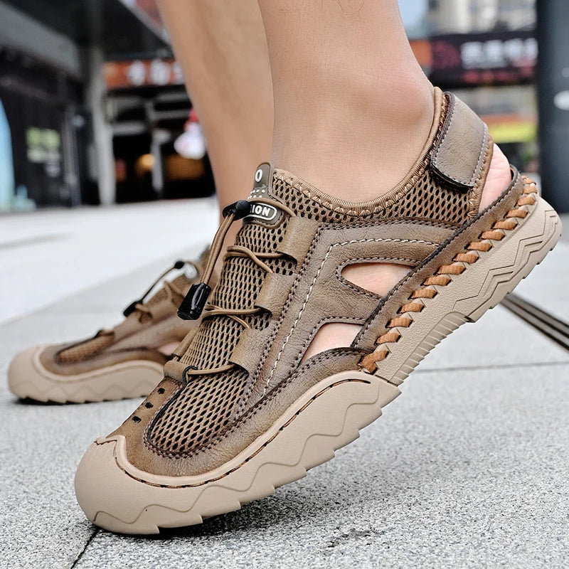New Mens Sandals Summer Breathable Mesh Sandals Men Outdoor Casual Lightweight Beach Sandals Fashion Men Shoes Large Size 38-46 - Kimlud