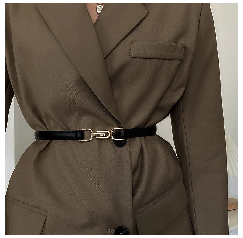 Fashionable Skinny PU Leather Alloy Buckle Custom Brand Design Thin Skinny Faux Leather Belt For Jeans Dress