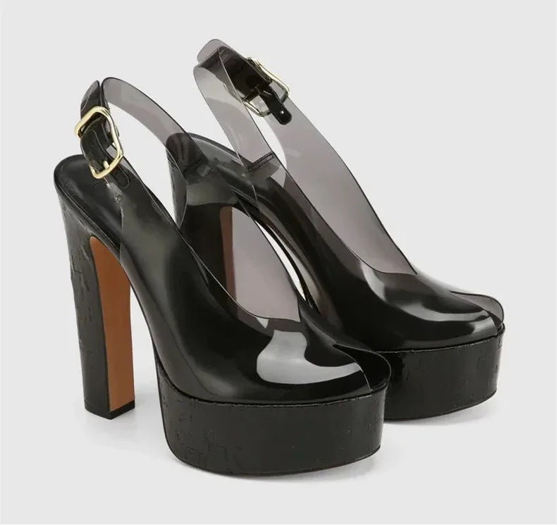 2026Women's Summer Thick Soled High-heeled Sandals, Fashionable Transparent Plus Size Women's 34-44 Plus Size Sandals