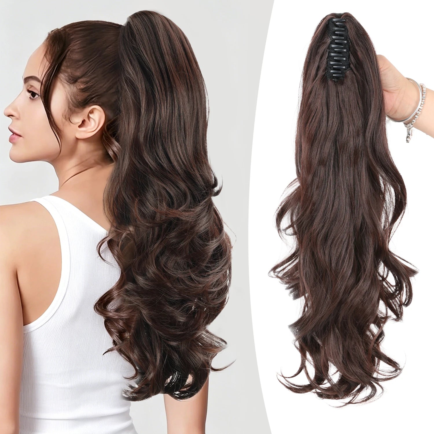 Synthetic Claw Ponytail Extensions 20inch Wavy Clip Claw Ponytail Hair for Women Ladies Daily Party Holiday | Kimlud Mid...