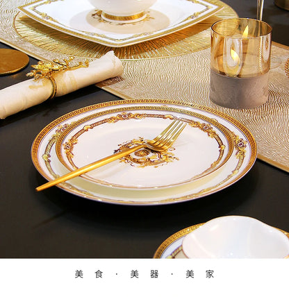 European Gold Luxury Tableware Designer Wedding Party Fine Bone China Dinnerware Sets Christmas Restaurant Vaisselle Dishes