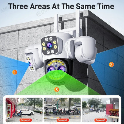 8K 16MP CCTV Wireless WiFi IP Camera Outdoor Four Lens Triple Screen Video Surveillance PTZ Yoosee Onvif  Home Security Camera