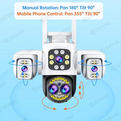 8K 16MP CCTV Wireless WiFi IP Camera Outdoor Four Lens Triple Screen Video Surveillance PTZ Yoosee Onvif  Home Security Camera