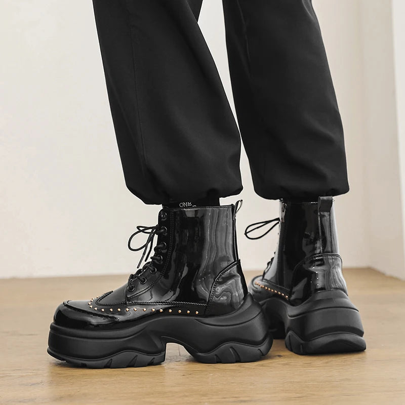 Mens Short Boot Sequined Big Toe Shoes Fashion Casual Bare Boot Motorcycle Shoes Thick Soled Comfort Mens Trendy Boots Durable
